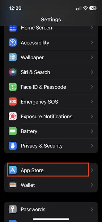 APP store in settings