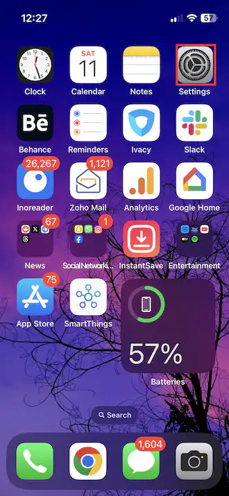 Settings icon on iphone