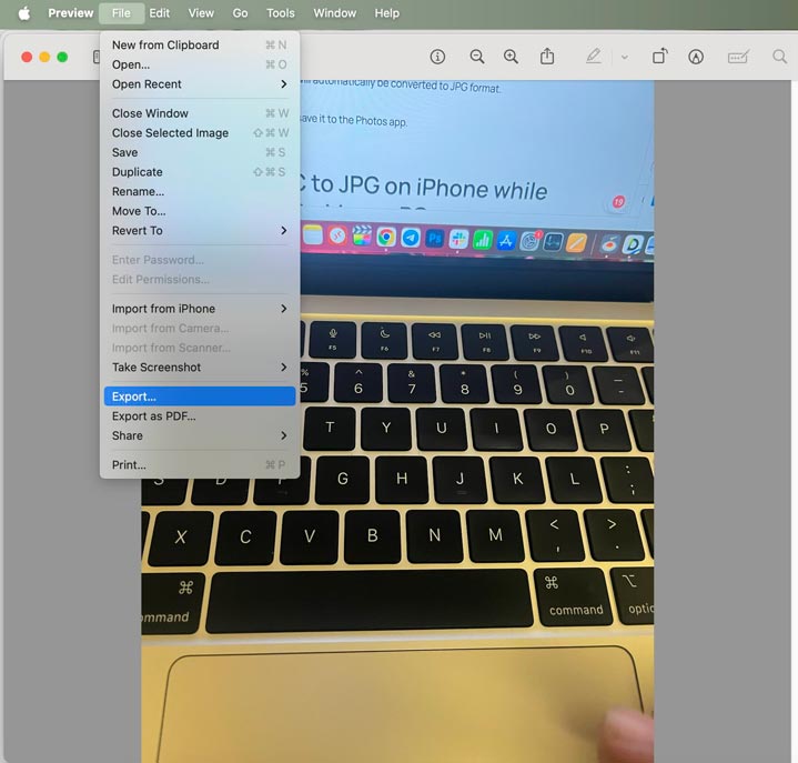 Export the photo in Preview App on Mac
