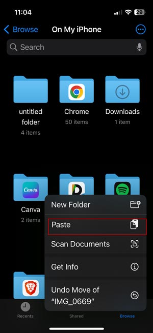Paste the Image in Files App
