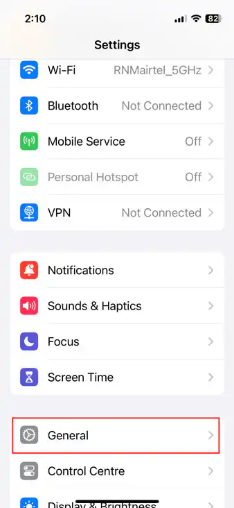 Select general from settings