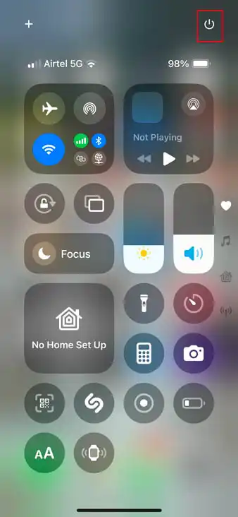 Turn Off iPhone 16 using Phone's Control Center