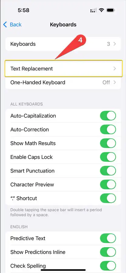 text replacement settings