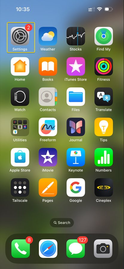screenshot to open settings