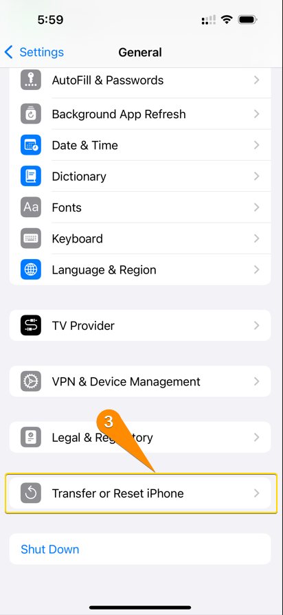 reset iphone option in settings menu